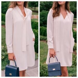 Gal Meets Glam Mini Dress Ines Cream Tie Neck Long Sleeve Long Sleeve